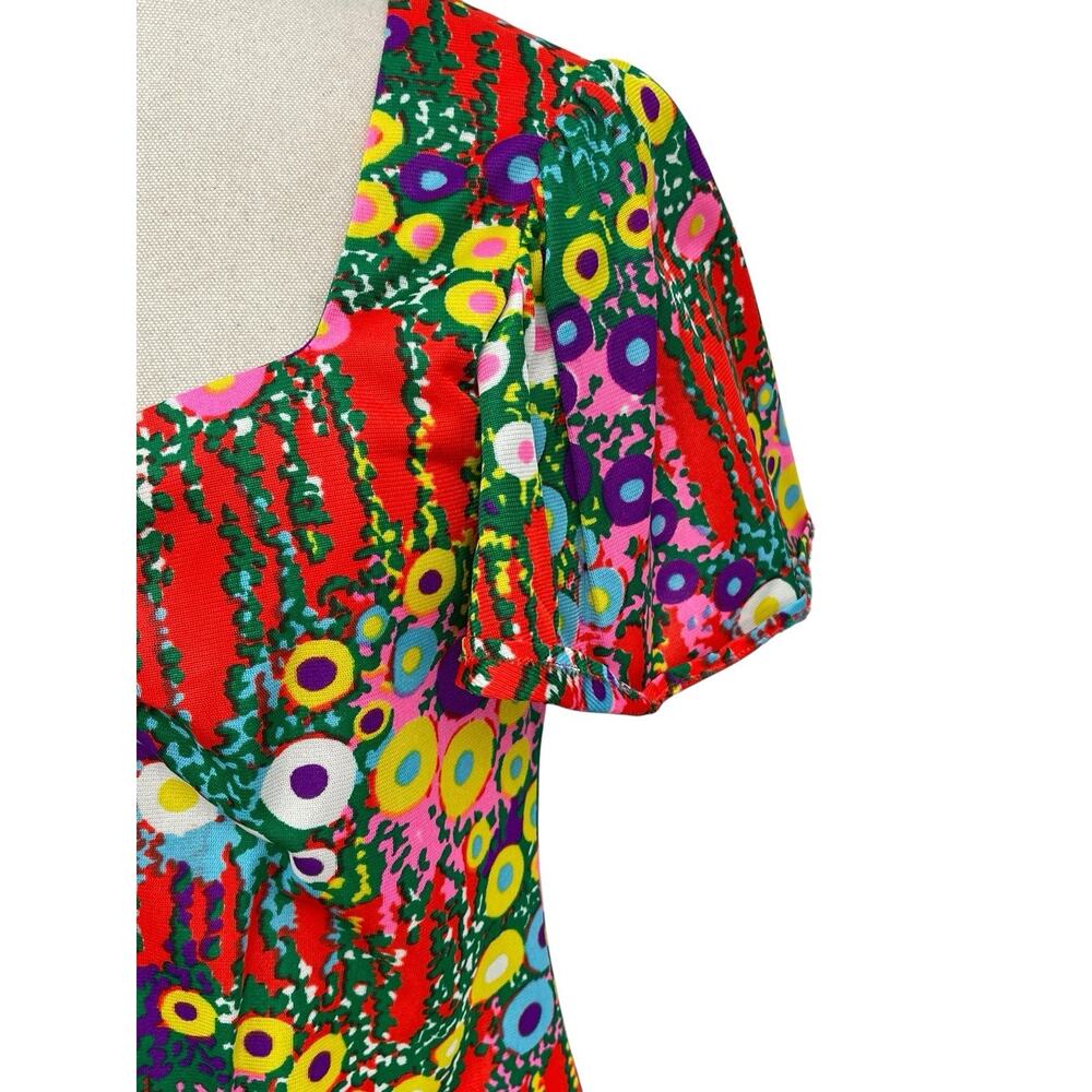Vintage Flower Power Mini Dress Retro Floral Psychedelic Handmade 60s Size Small - Picture 4 of 14